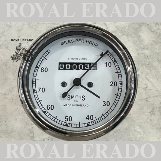 Brand New Vintage Replica Smith 0-80 Miles White Speedometer Fit For Royal Enfield Bullet Early Models Standard.