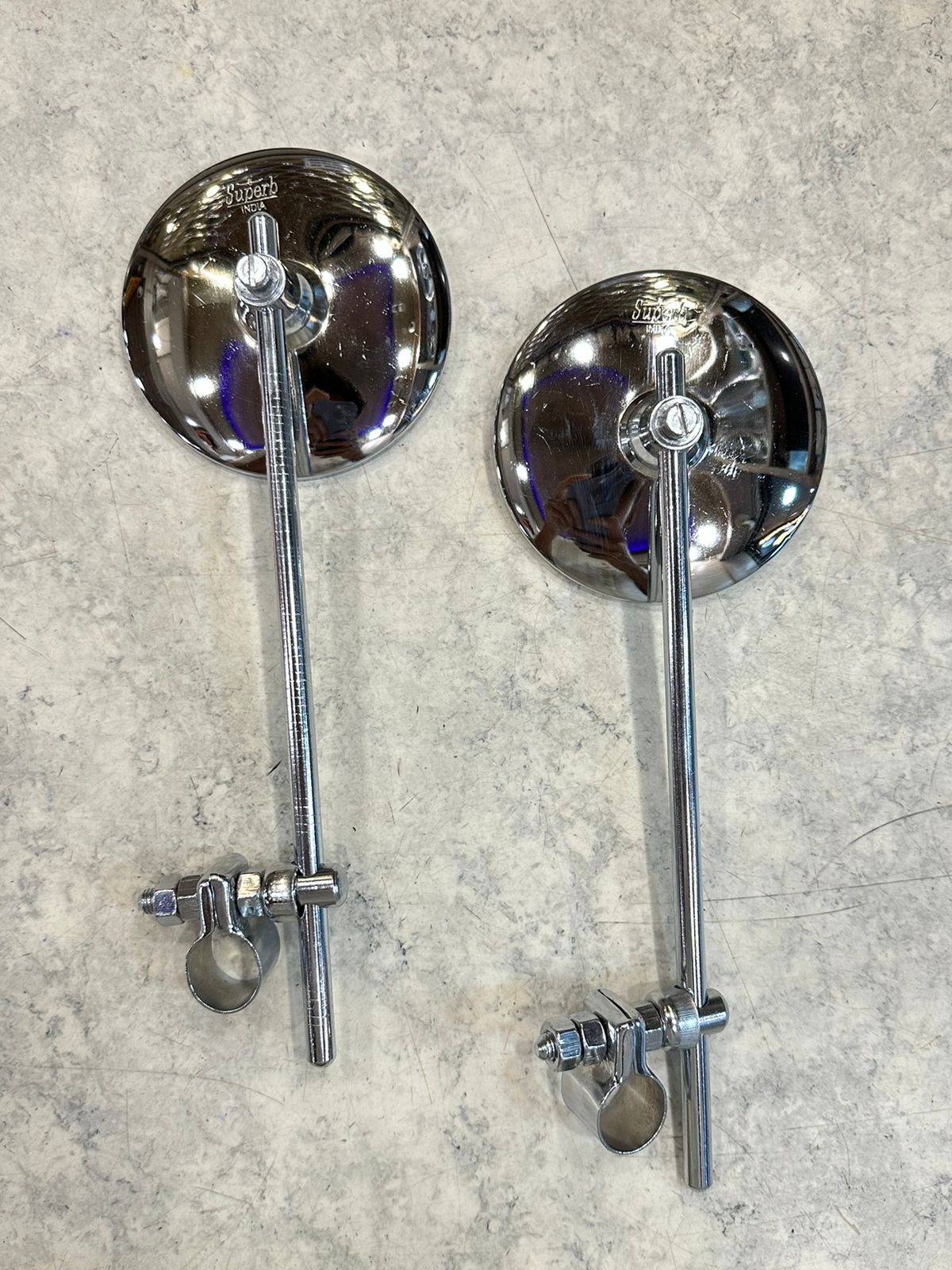 Straight rod mirror handle bar fitting in metal vintage g2 old model style for royal enfield standard electra classic.