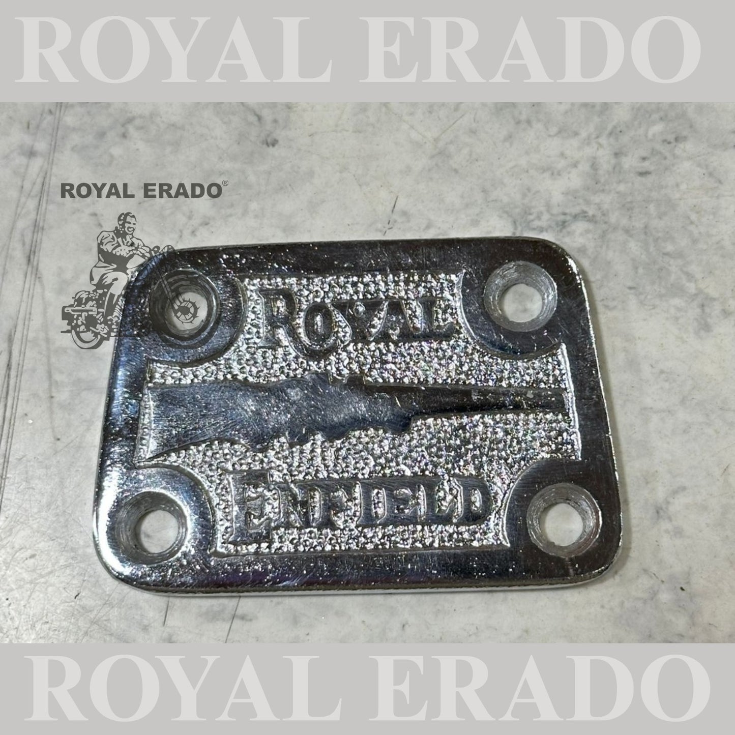 Royal Enfield Classic Electra standard UCE twin spark model tappet plate with gun logo in aluminum chrome