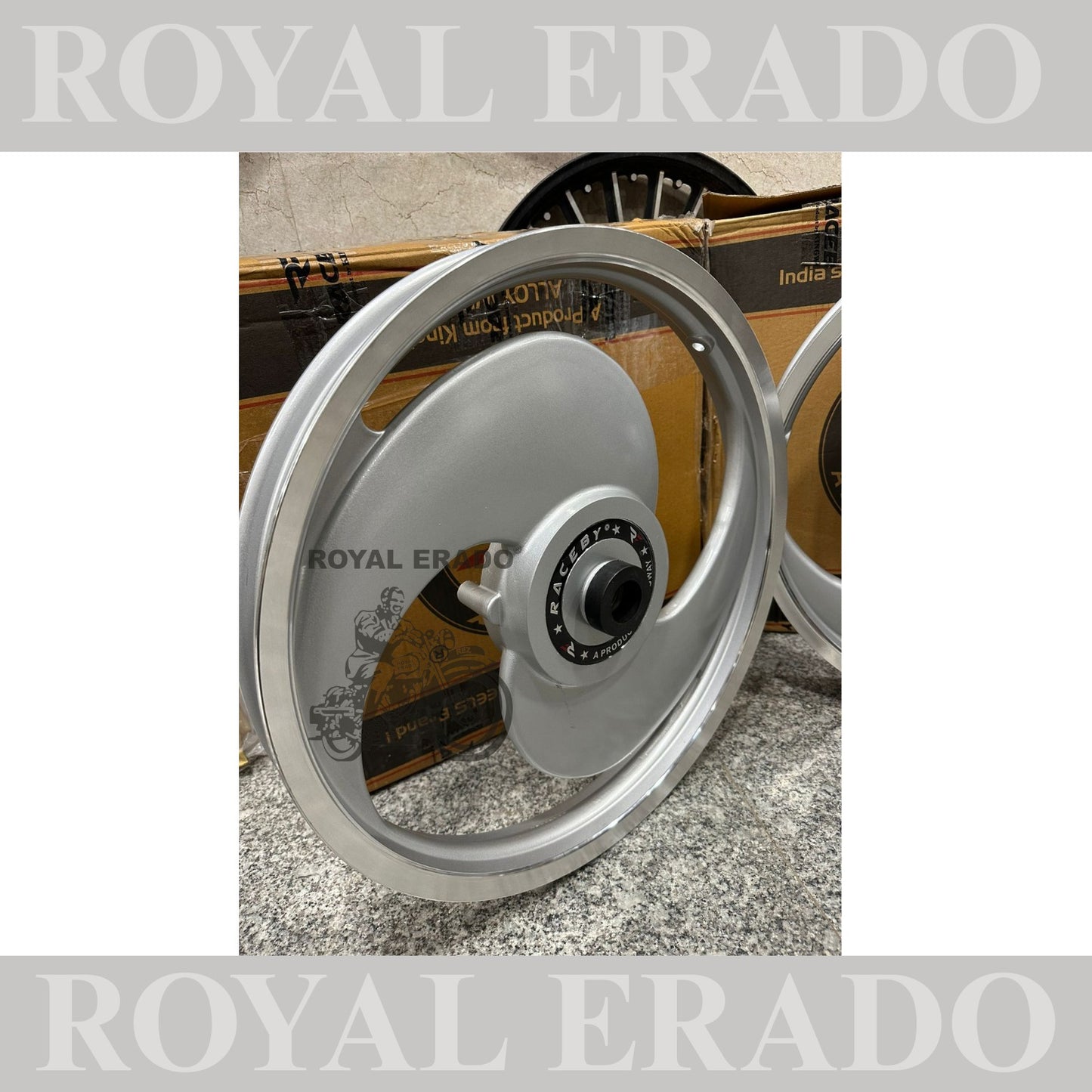 Kingway Raceby Royal Enfield Electra and Standard abs alloy wheel 2S spoke big S alloy wheel silver color.