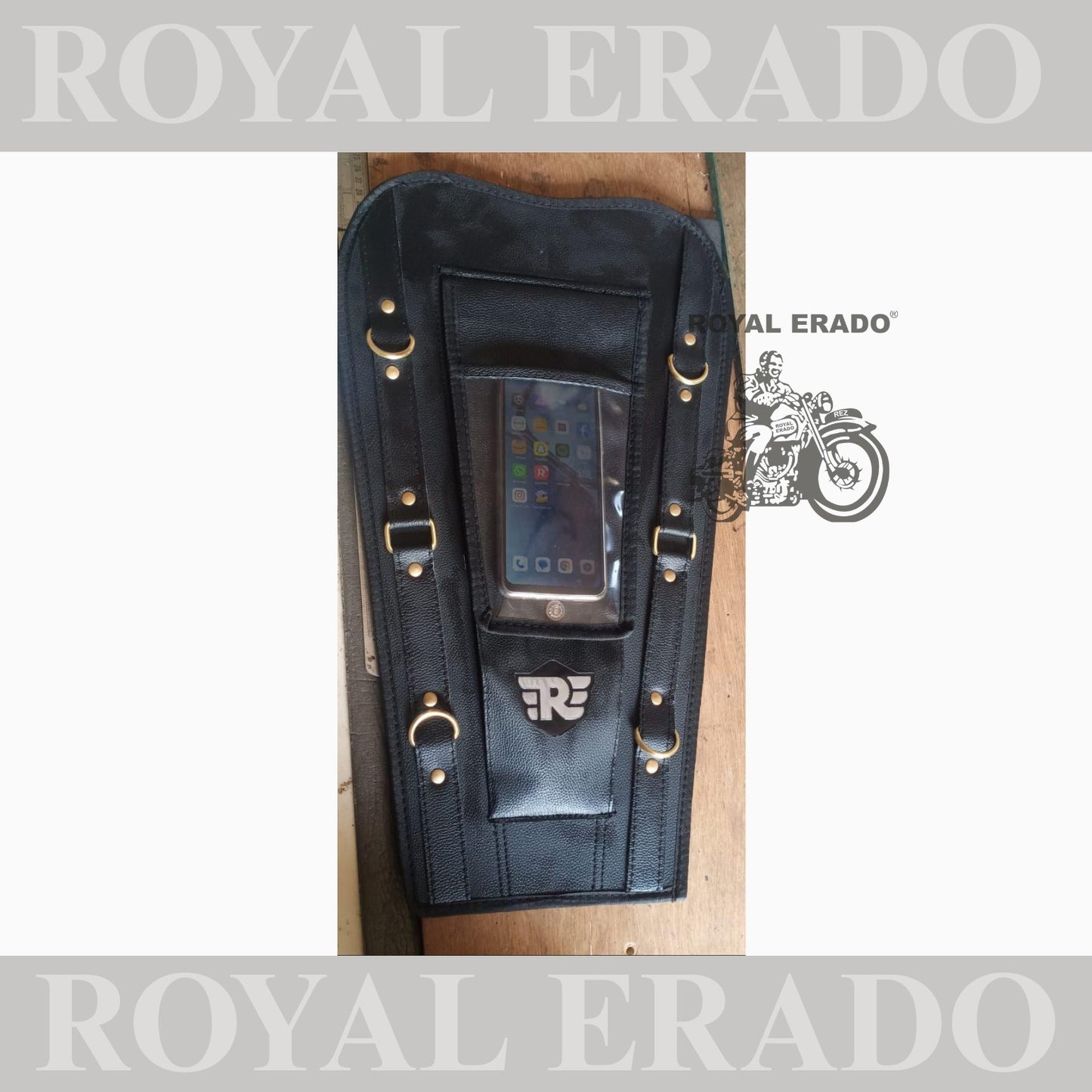 Tank cover in black with phone holder for Royal Enfield Reborn Classic Electra Standard Battalion Meteor 350
