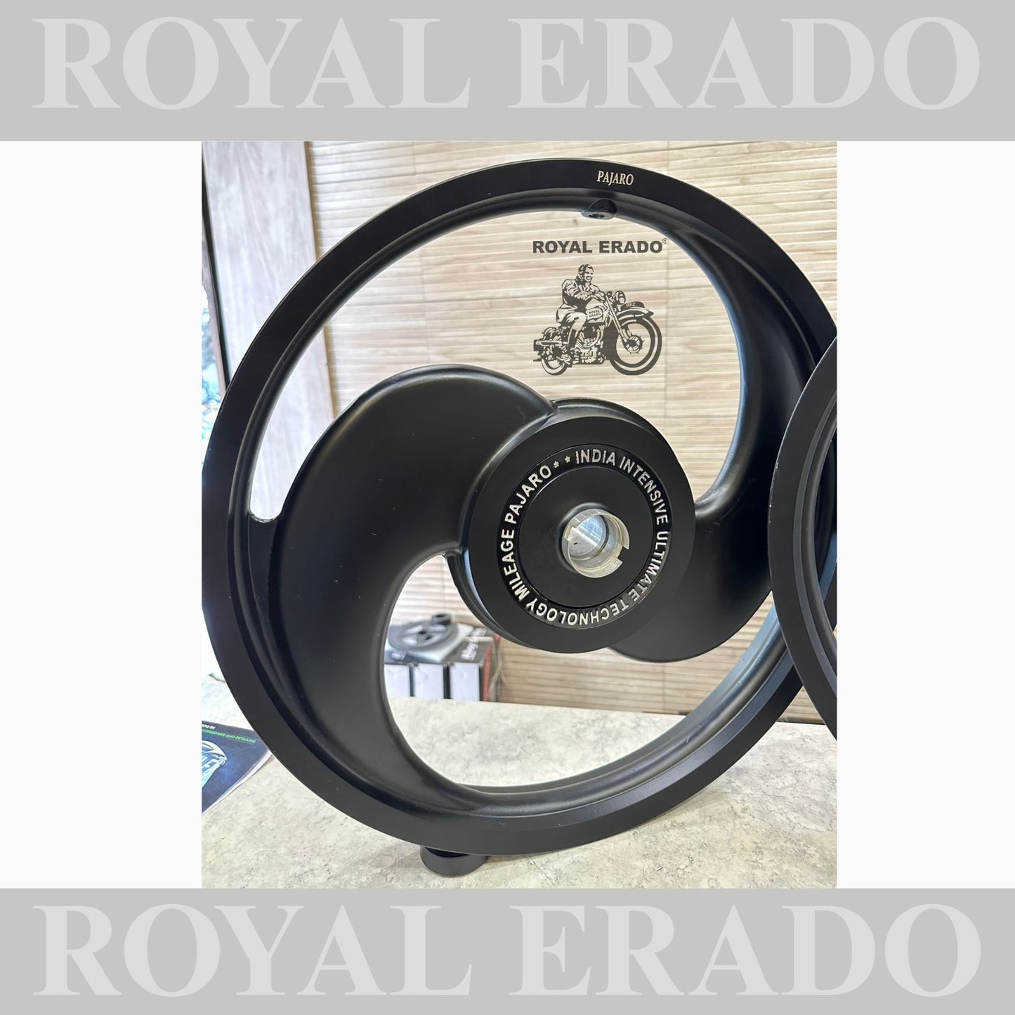 Pajero big S 2 spoke and 2s alloy wheel in black for Royal Enfield Electra and Standard abs