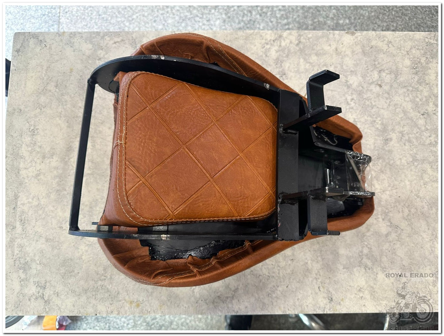 "Premium Tan Leather Folding Seat for Jawa Perak"