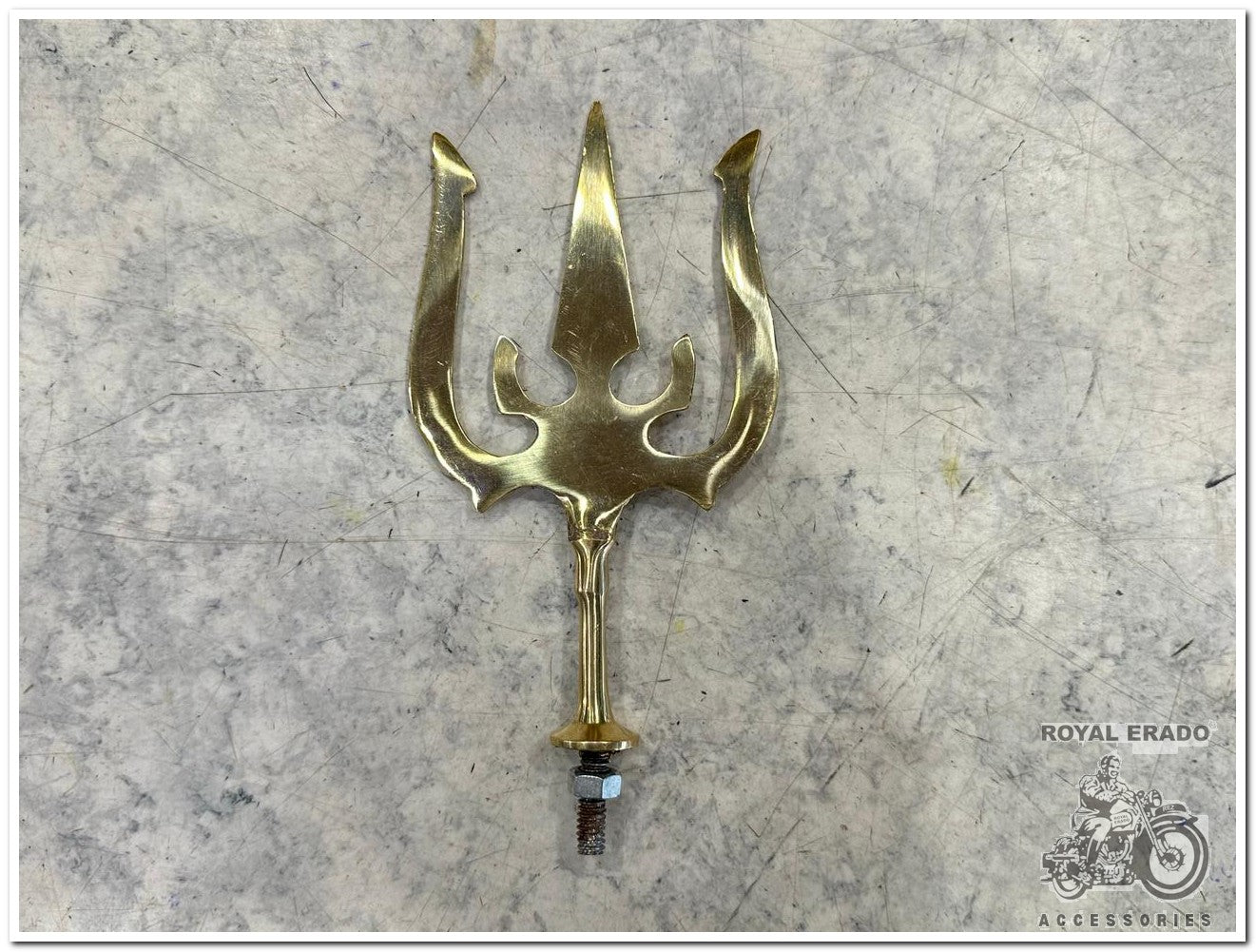 Royal Enfield vintage 1962 g2 old model bullet reborn classic electra battalion standard bullet 350 meteor 350 super meteor 650 interceptor 650 and continental gt shiv ji Trishul logo for front mudguard in brass