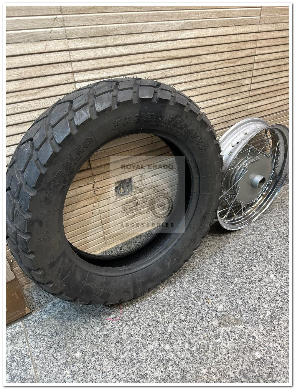 "Royal Enfield 15-inch Rear Wheel Rim with 140/90-15 Broad Tyre - Custom Bobber Style for Classic, Electra, Standard, & Thunderbird"