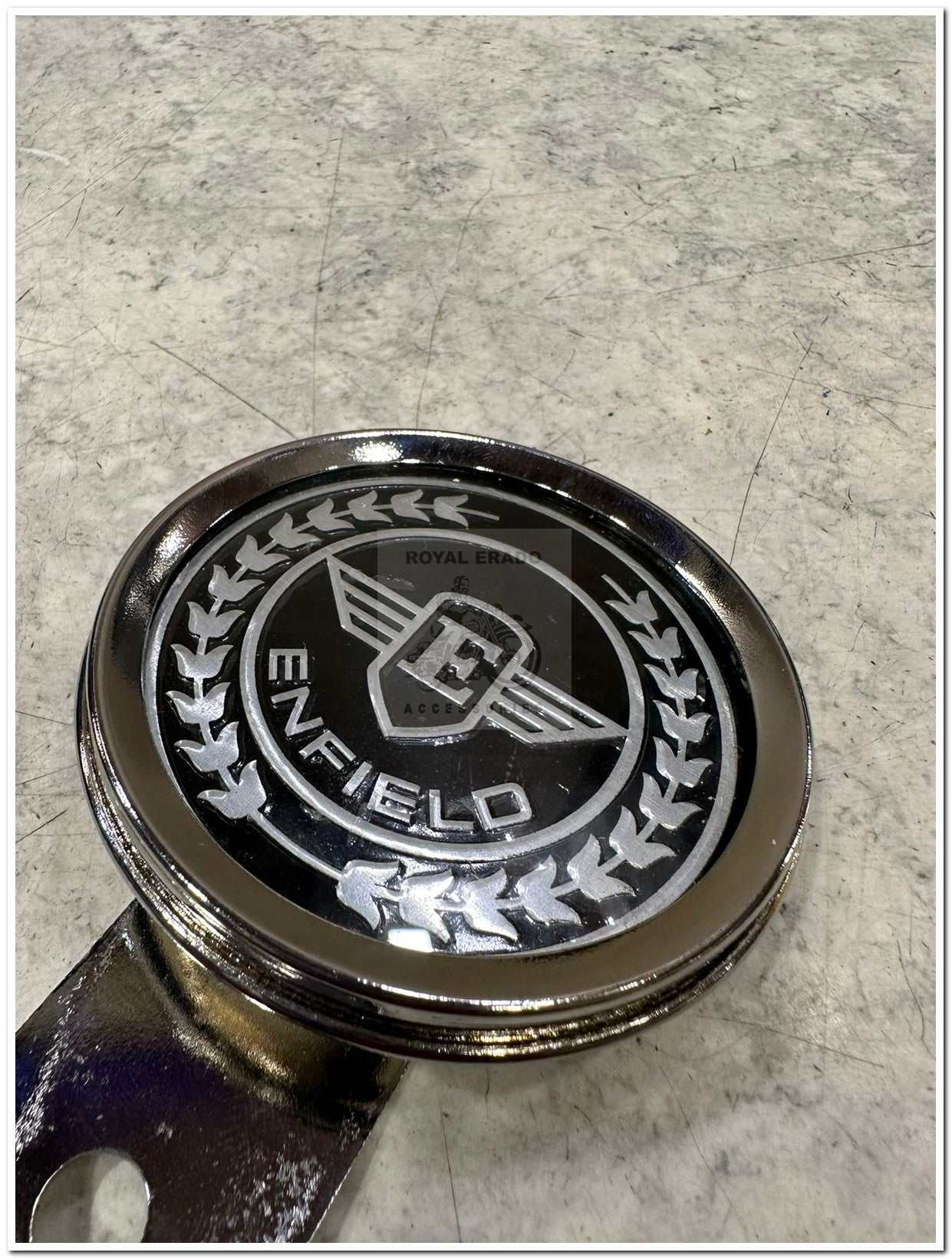 Royal Enfield chromed token holder British tax tag holder with Glass with E sticker enfield sticker for Royal Enfield vintage 1962 old model g2 , Classic Electra and Standard Battalion reborn classic