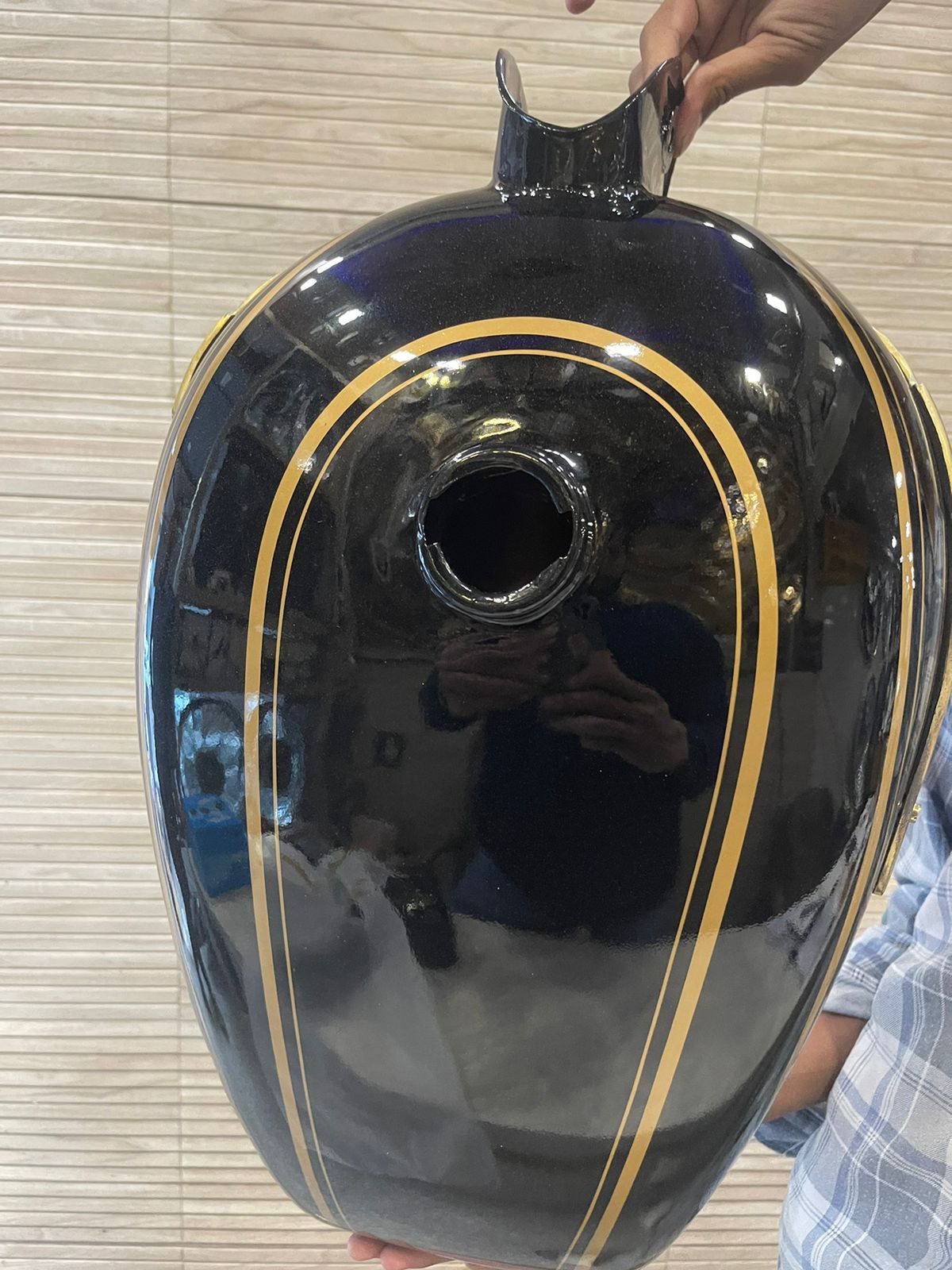 Vintage style tank for royal enfield g2 and old model standard & electra in black with brass monogram