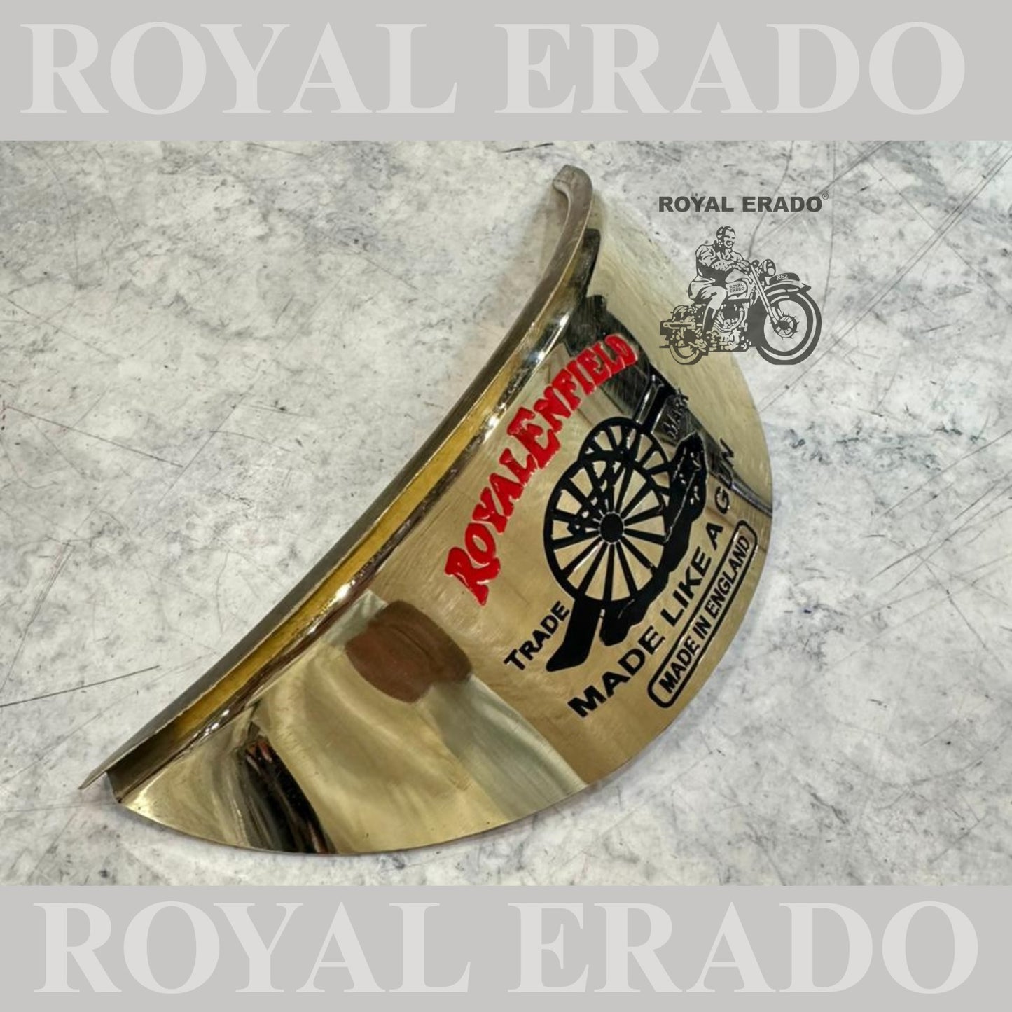 Royal Enfield Reborn Classic Electra Standard battalion brass head light shade with made like a gun logo in red and black color