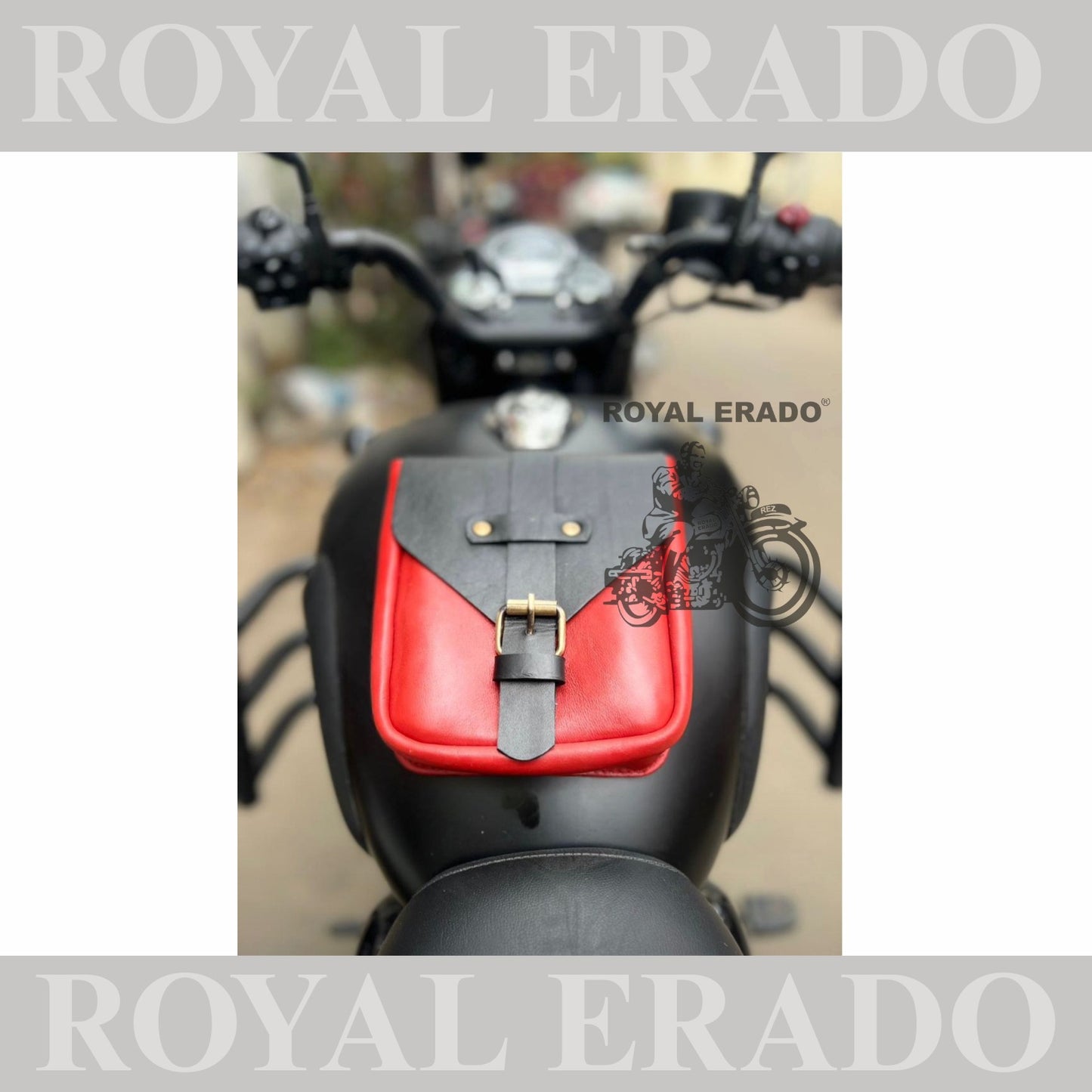 Universal Tank bag in red and black leather with magnet for Royal Enfield reborn Classic Electra Standard Meteor Supper Meteor Hunter Jawa Perak Jawa bobber