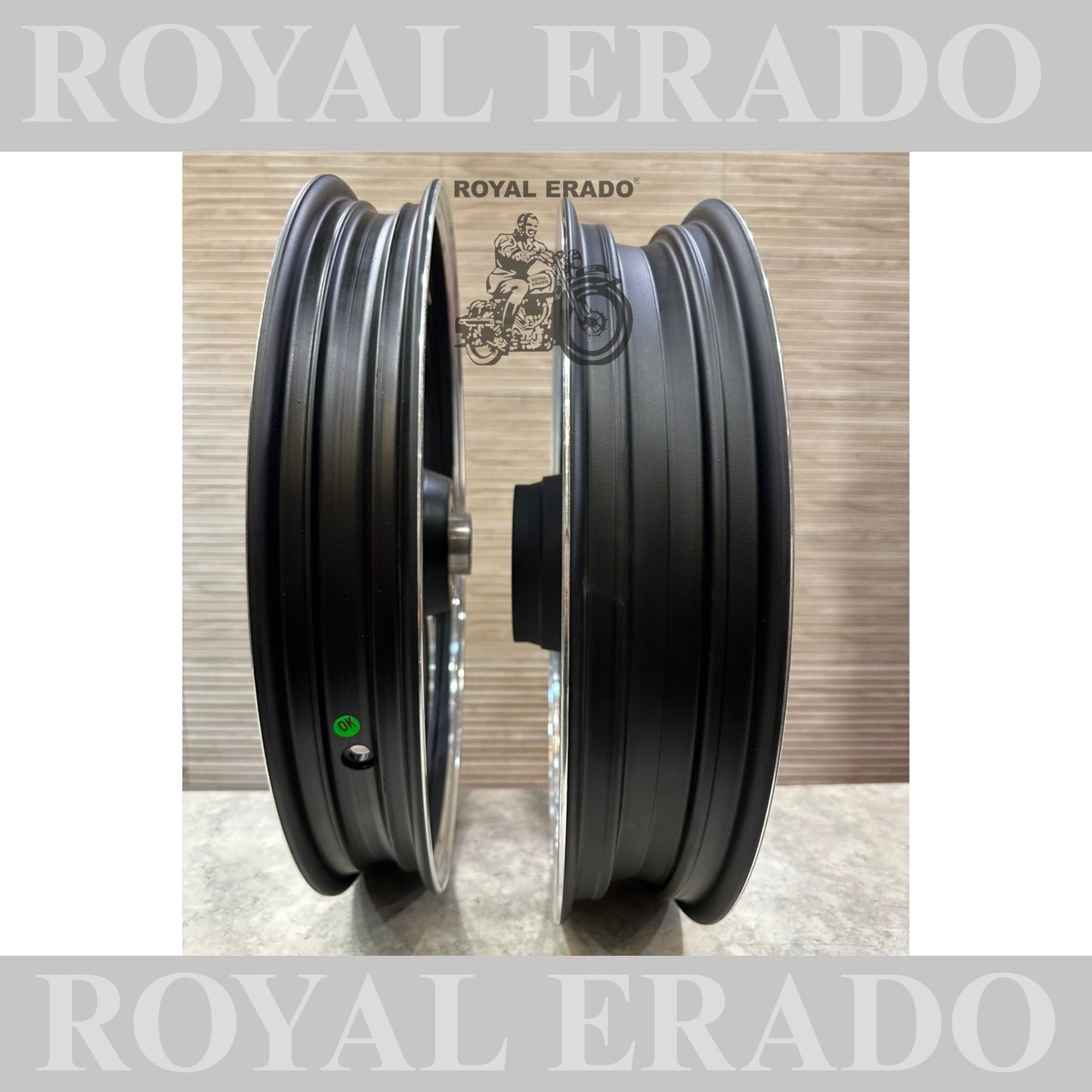 Raceby / kingway 2 spoke 2 s Talwar alloy wheel in black Royal Enfield Reborn Classic and Standard battalion double disc alloy wheel
