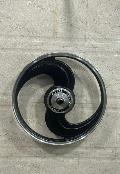ROYAL ERADO 2 Spokes black Alloy Wheel Set BIG drum brake | For Splendor I3S N SPLENDOR PLUS N SPLENDOR PRO, Passion PRO & PLUS, CD Deluxe, CD Dawn from 2018 MODELS & Super Splendor & Glamour