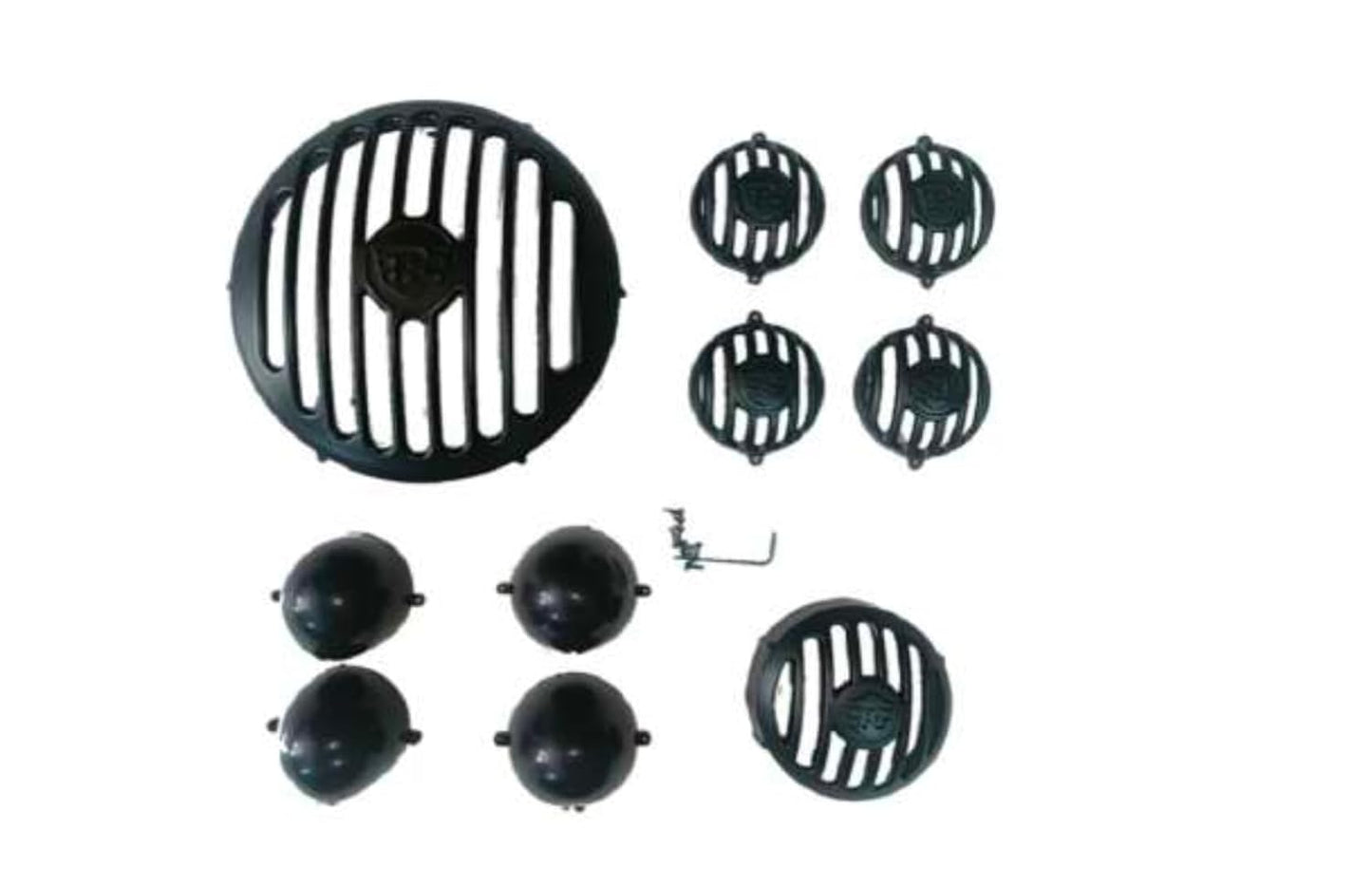 CNC Head Light Grill/Jali + Indicator Cap and Headlight Indicator Grill Metal Black Set of 10 Compatible with Royal Enfield Hunter 350.