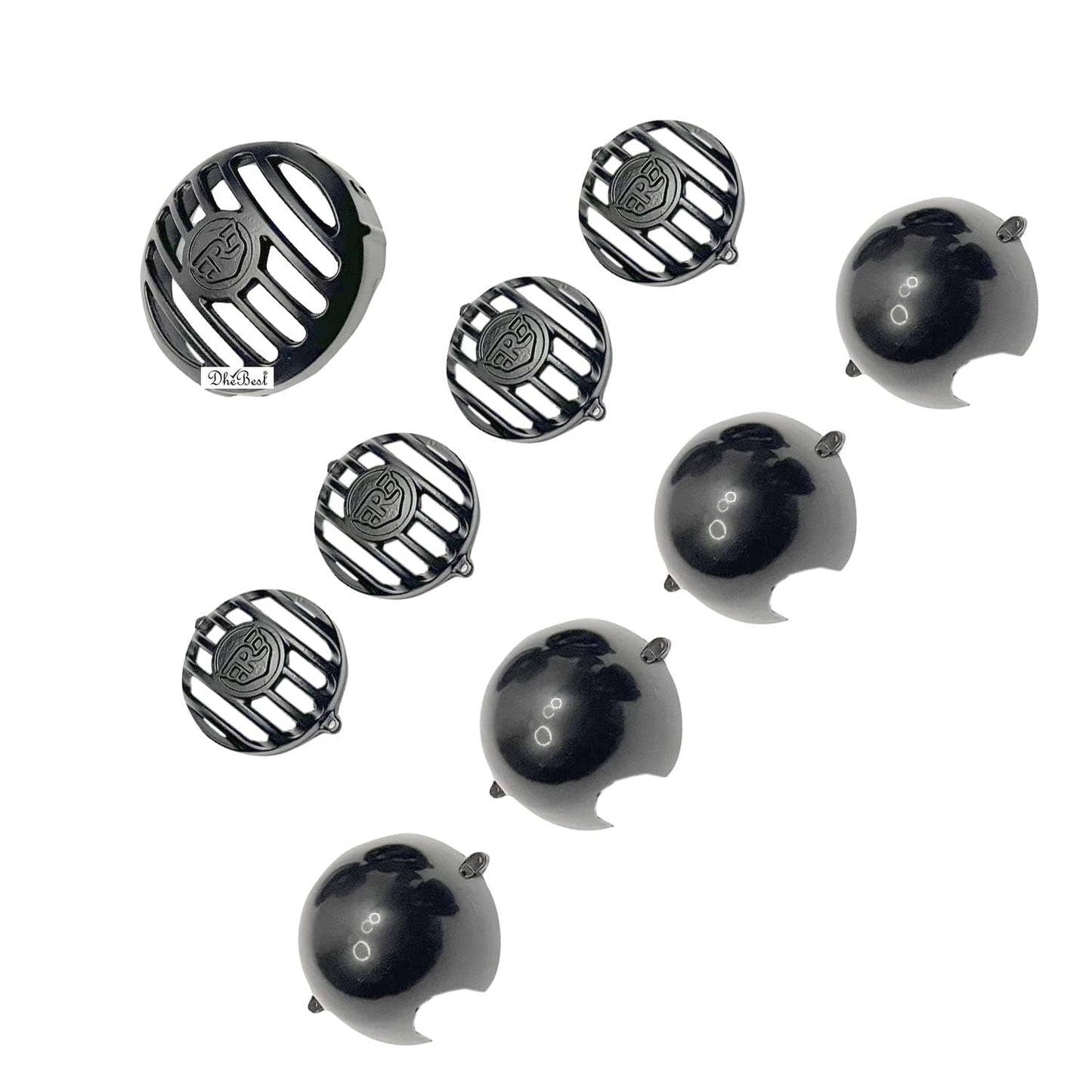 CNC Head Light Grill/Jali + Indicator Cap and Headlight Indicator Grill Metal Black Set of 10 Compatible with Royal Enfield Hunter 350.