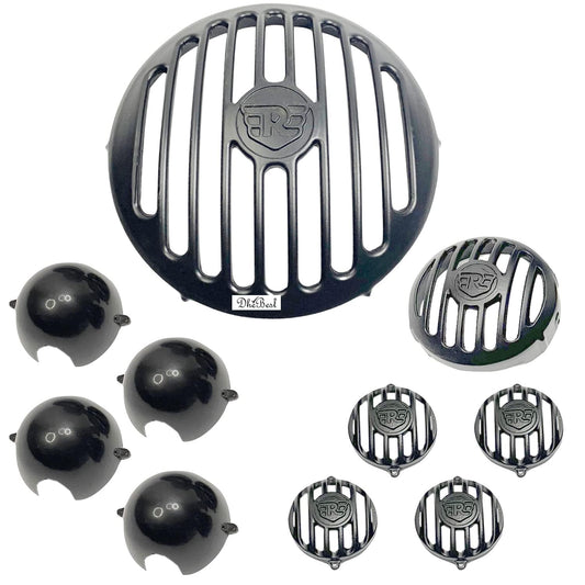 CNC Head Light Grill/Jali + Indicator Cap and Headlight Indicator Grill Metal Black Set of 10 Compatible with Royal Enfield Hunter 350.