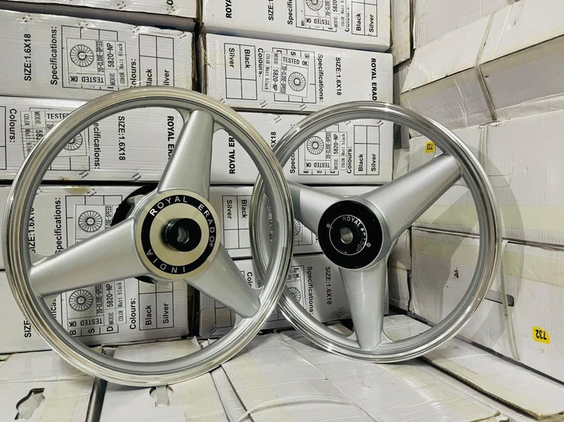 STAR DIAMOND MERCEDES Silver Alloy Wheel set For Royal-Enfield standard big drum