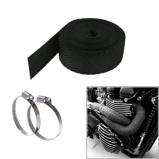 Bike Exhaust Silencer Wrap Heat Shield Protector with Clip Clamp Black for Royal Enfield 3 METERS