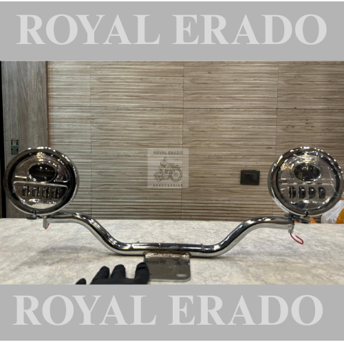 Royal Enfield super meteor 650 fog light full chrome with white led projector and fog light rod