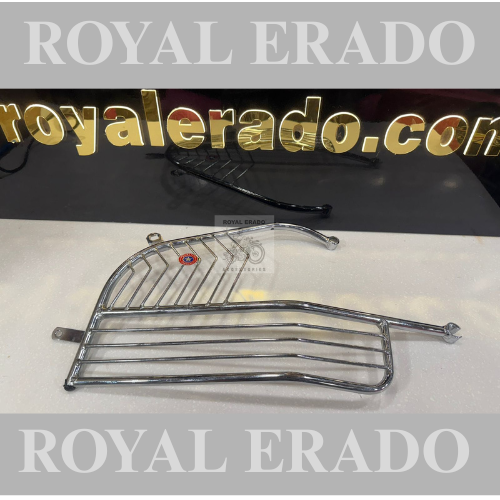 Royal Enfield old model vintage G2 1962 Bullet 350 cast iron engine, CI engine standard right side RH saree guard in chrome with footrest