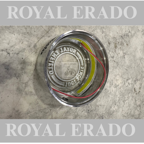 Royal Enfield vintage g2 1962 old model bullet 350 standard electra Ci engine cast iron engine point cover Delco cap with glass in chrome with leg light and Royal Enfield logo which shows the spark inside the bike