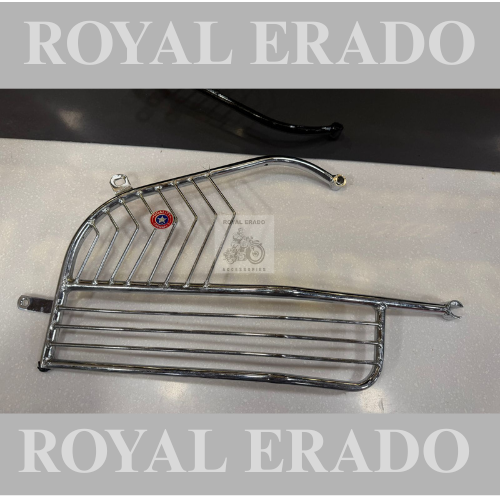 Royal Enfield old model vintage G2 1962 Bullet 350 cast iron engine, CI engine standard right side RH saree guard in chrome with footrest