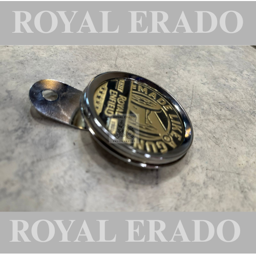 Royal Enfield chromed token holder British tax tag holder with Glass with made like gun golden golden sticker for Royal Enfield vintage 1962 old model g2 , Classic Electra and Standard Battalion reborn classic