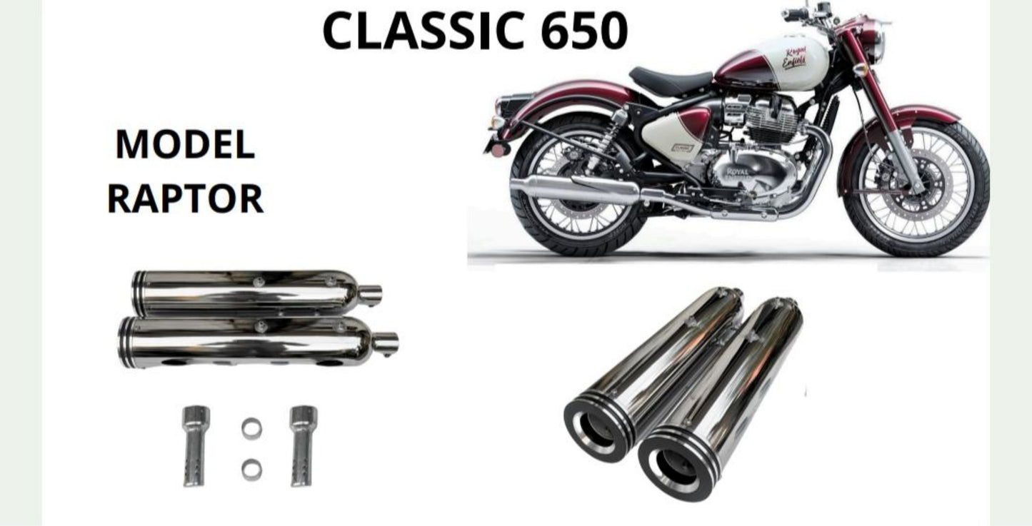 Raptor Performance exhaust Stainless steel silencer with DB killer D.B killer in chrome / Silver for Classic 650