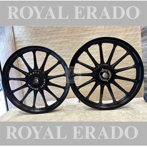 Royal erado 13 spoke harley 33 design alloy full black powder coated alloy for standard abs & electra front 19” disc and rear 19” drum
