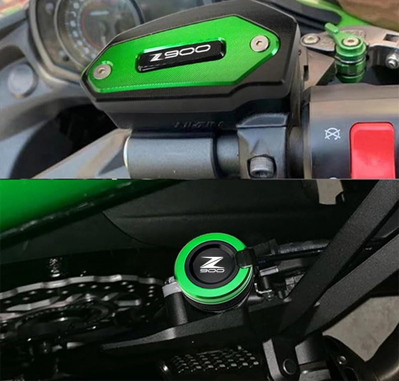 CNC Front And Rear Brake Fluid Cylinder Master Reservoir Cover Cap With Z Logo For Kawasaki Z900 (Green)