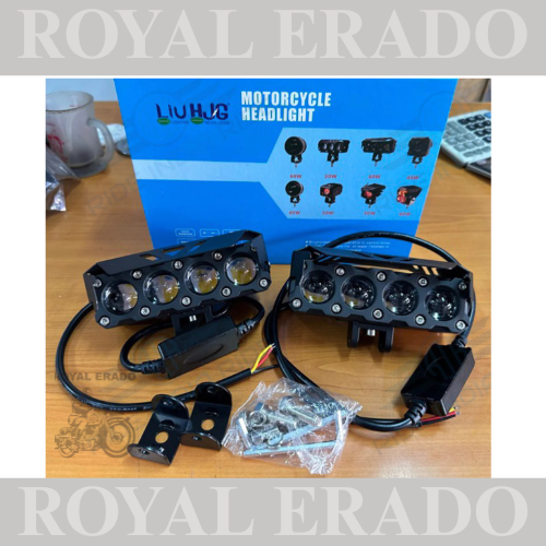 PAIR OF HJG UNIVERSAL 4 LED HIGH POWER FOG light  WITH YELLOW WHITE BOTH for royal enfield classic , electra , standard , JAWA , THAR , ETC