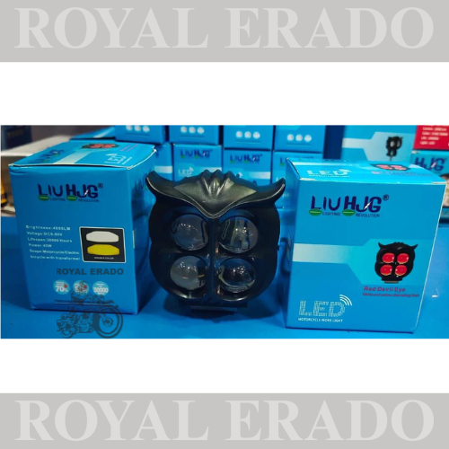 PAIR OF HJG UNIVERSAL 4 LED OWL FOG light  WITH YELLOW WHITE BOTH for royal enfield classic , electra , standard , JAWA , THAR , ETC