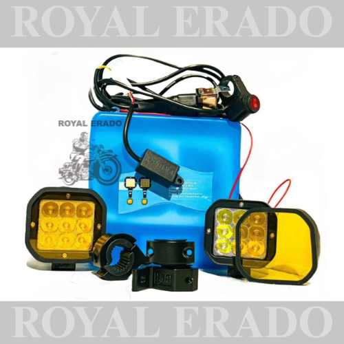 HJG UNIVERSAL 4 LED FOG light WITH YELLOW COVER for royal enfield classic , electra , standard , JAWA , THAR , ETC