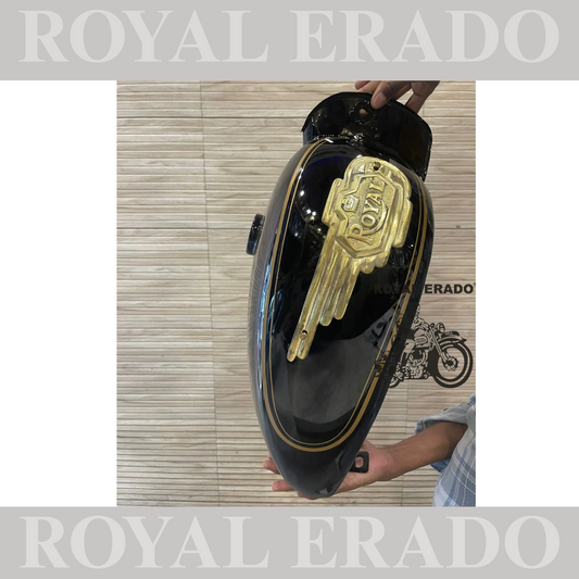 Vintage style tank for royal enfield g2 and old model standard electra in metallic greenwith brass monogram