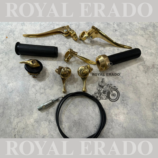 Brand New Vintage ROYAL ENFIELD Bullet Early Models handle grip ,advance & retarded lever & cable (choke lever set ), decompressor lever , clutch & brake lever , head light switch
