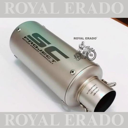 ROYAL ERADO Universal Bike Exhaust SC Project Straight MATT STEEL FINISH  For -Universal Modified Fitment Will Fit On Most All Bike(Cylinder Silence)