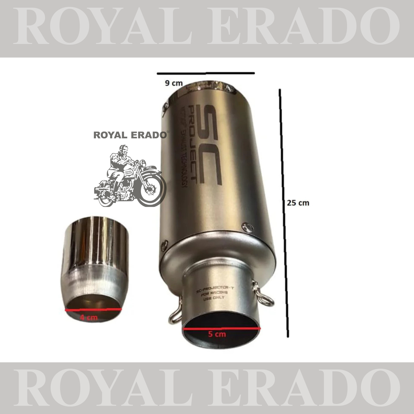 ROYAL ERADO Universal Bike Exhaust SC Project Straight MATT STEEL FINISH  For -Universal Modified Fitment Will Fit On Most All Bike(Cylinder Silence)
