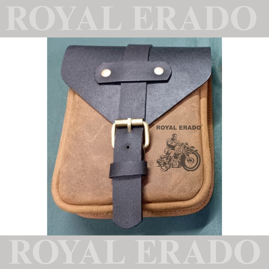 Universal Tank Bag in brown and black leather with magnet for Royal Enfield Reborn Classic Electra Standard Meteor Supper Meteor Hunter Jawa Perak Jawa Bobber
