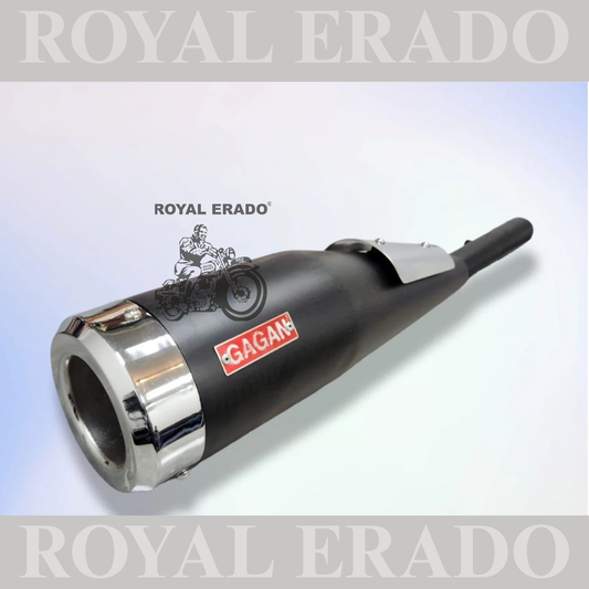 COBRA SILENCER EXHAUST BLACK WITH CHROME PLATE FOR ROYAL ENFIELD CLASSIC ELECTRA STANDARD WITH GLASSWOOL