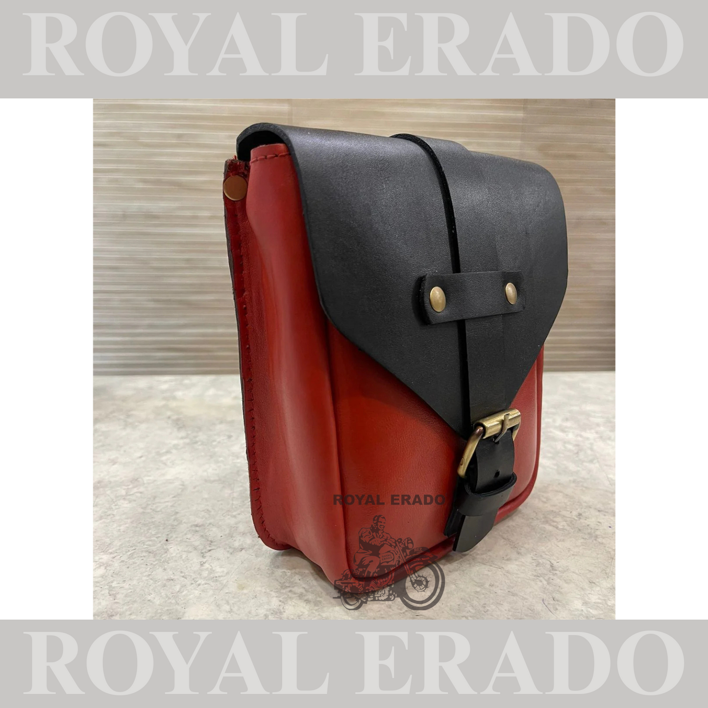 Universal Tank bag in red and black leather with magnet for Royal Enfield reborn classic electra standard meteor supper meteor hunter jawa perak jawa  bobber