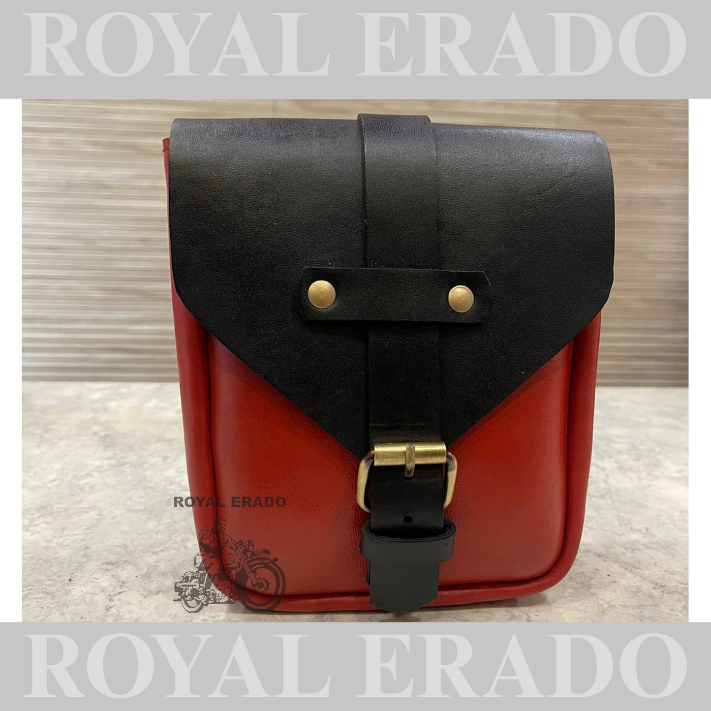 Universal Tank bag in red and black leather with magnet for Royal Enfield reborn classic electra standard meteor supper meteor hunter jawa perak jawa  bobber
