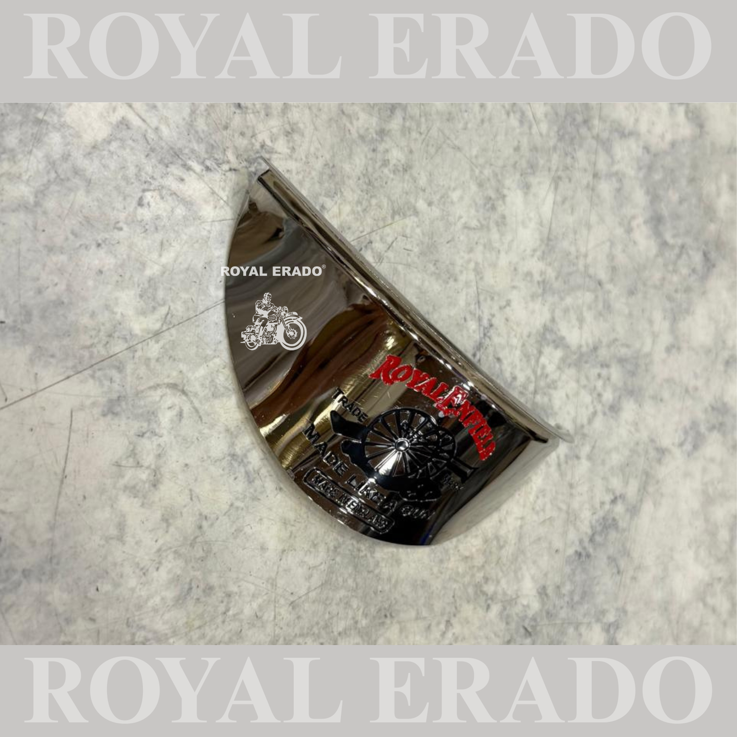 Royal Enfield Reborn Classic Electra Standard battalion chrome head light shade with made like a gun logo in red and black color