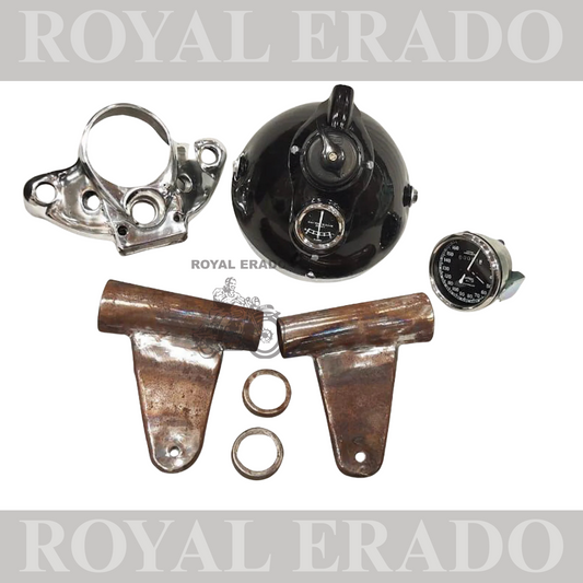 Copy of NEW ROYAL ENFIELD 1962 MODEL G2 LUCAS VINTAGE OLD MODEL TYPE HEADLIGHT ASSEMBLY RAW  WITH HEAD LIGHT 7" , METER , HADNLE YOKE /BRACKET , HEAD LIGHT KAAN BRACKET