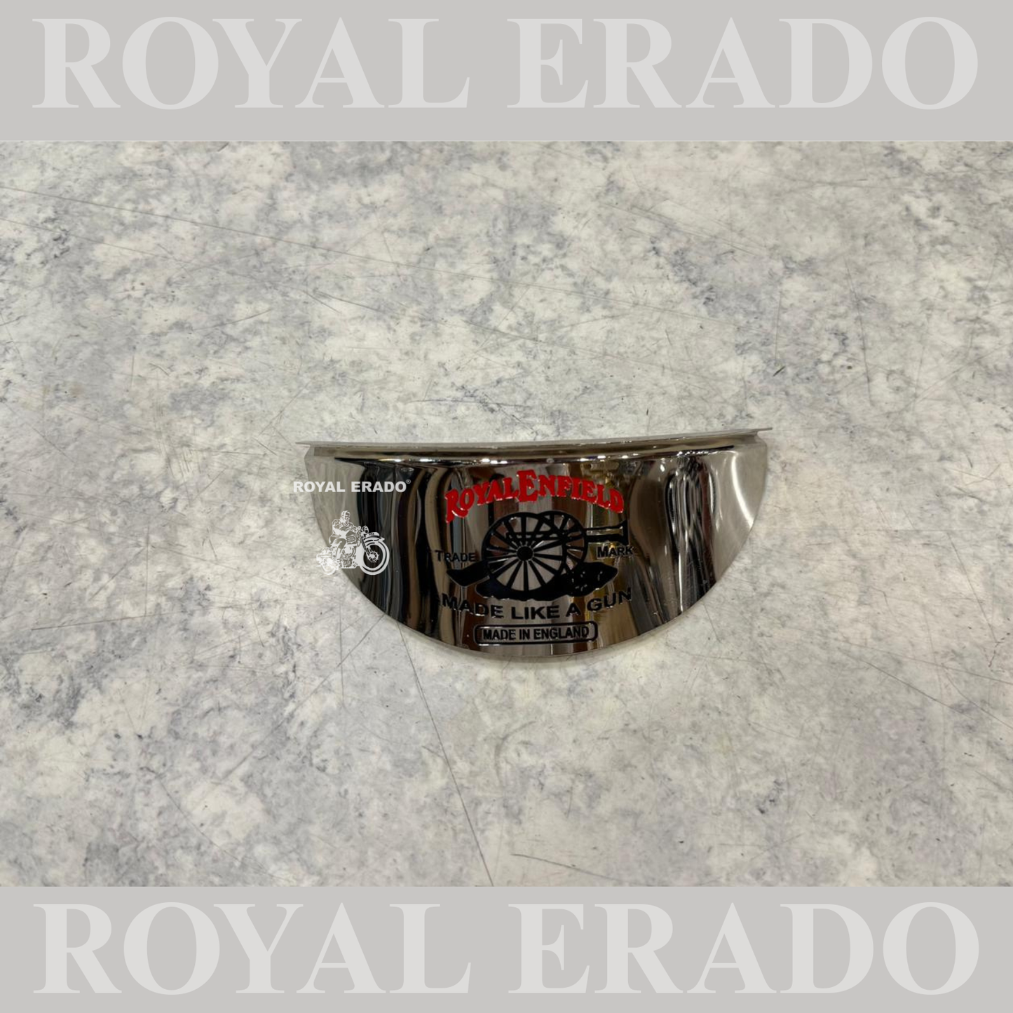 Royal Enfield Reborn Classic Electra Standard battalion chrome head light shade with made like a gun logo in red and black color