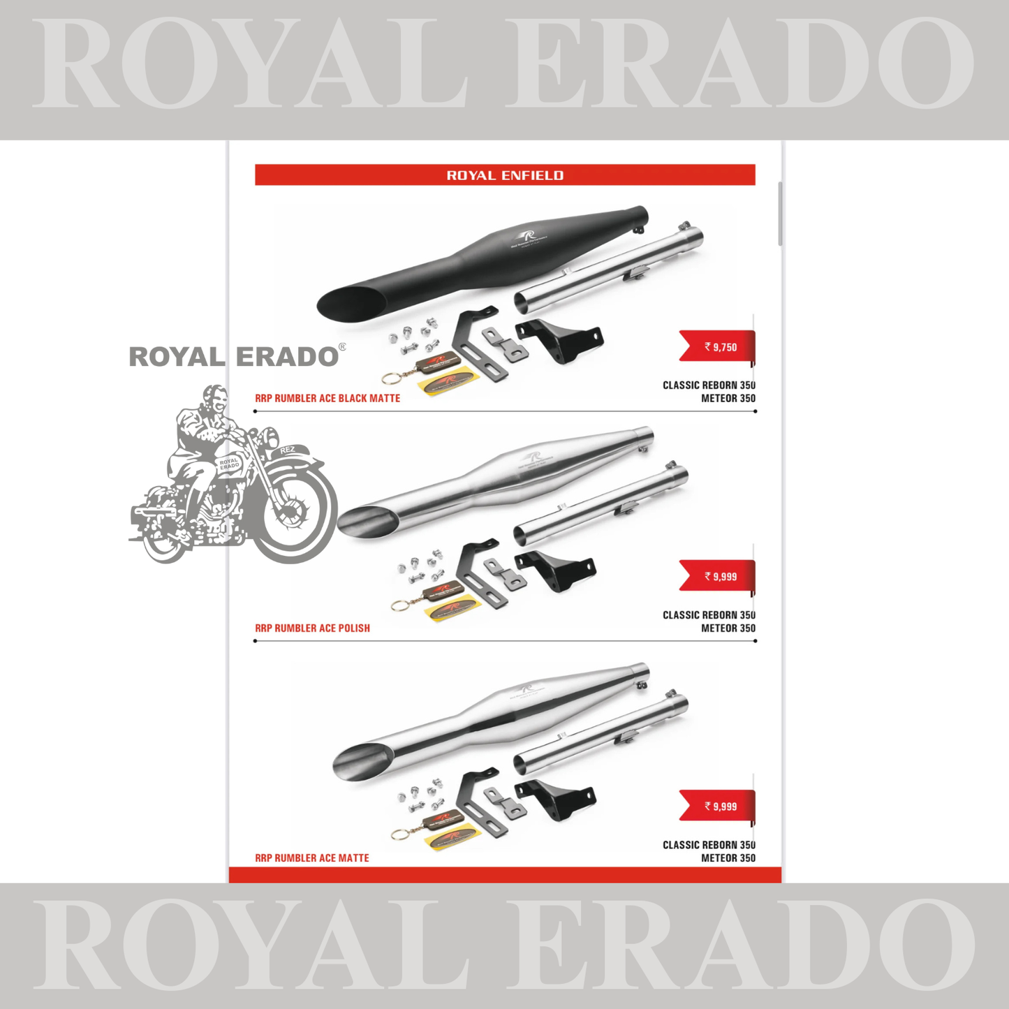 Red rooster performance exhaust silencer rrp rumbler for reborn classic 350 and meteor 350