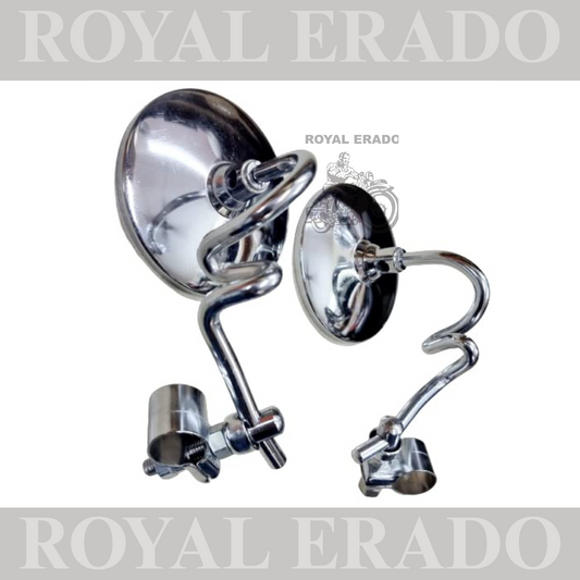 Jalebi Type Handle Fitting Mirror Full Chrome For Bullet Enfield Classic 350/500 Standard 350/500 Direct Fit no Alteration |  (NOTE: NOT FOR REBORN METEOR HUNTER THUNDERBIRD)