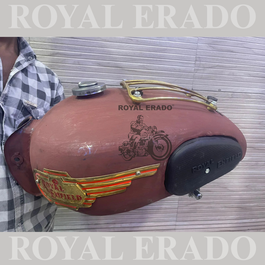 18 to 20 litters tank vintage old g2 style with brass tank monogram annd grill and knee pad for royal enfield classic electra standard