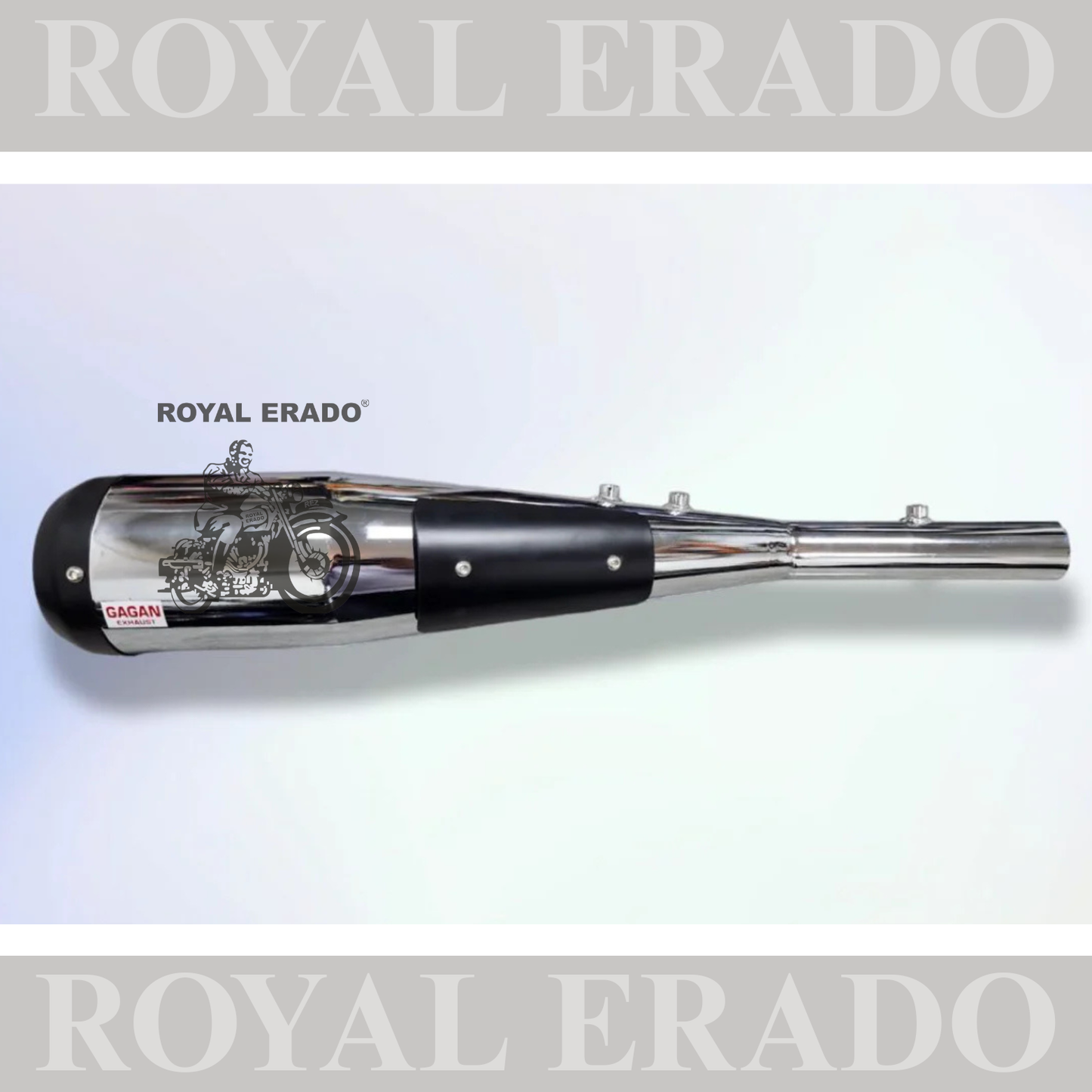 COBRA SILENCER EXHAUST CHROME WITH BLACK PLATE FOR ROYAL ENFIELD CLASSIC ELECTRA STANDARD WITH GLASSWOOL