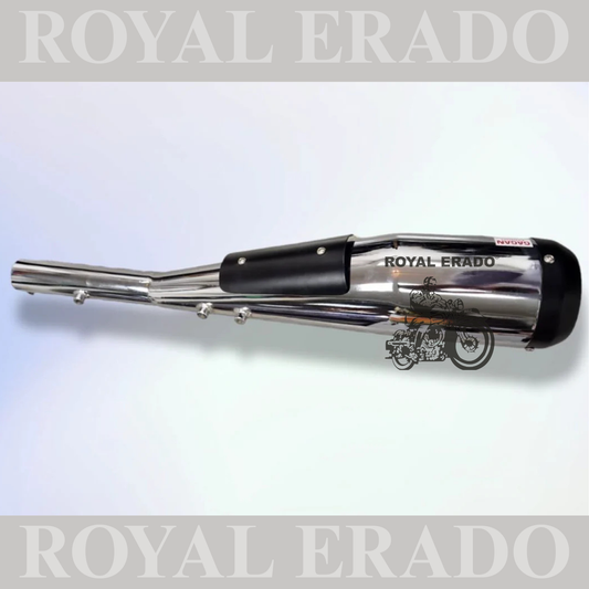 COBRA SILENCER EXHAUST CHROME WITH BLACK PLATE FOR ROYAL ENFIELD CLASSIC ELECTRA STANDARD WITH GLASSWOOL
