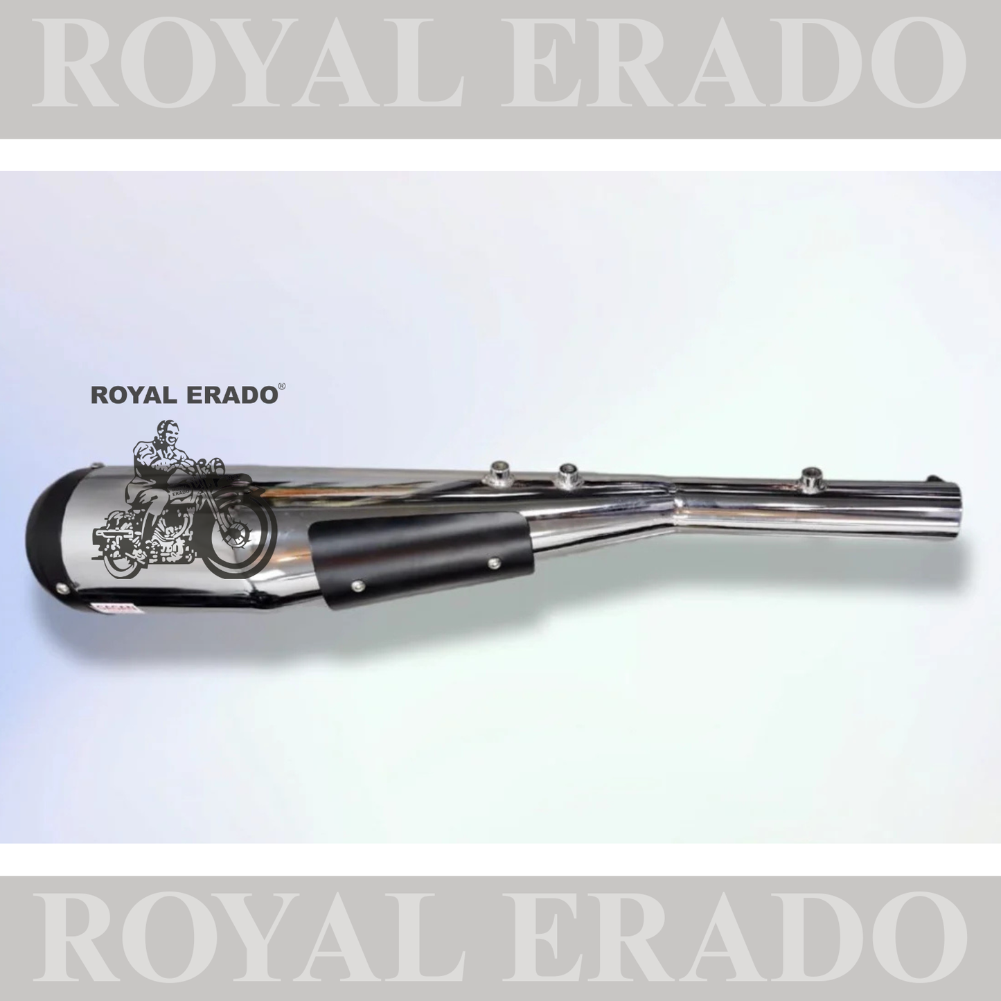 COBRA SILENCER EXHAUST CHROME WITH BLACK PLATE FOR ROYAL ENFIELD CLASSIC ELECTRA STANDARD WITH GLASSWOOL