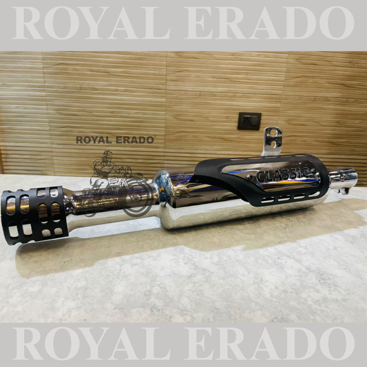 Royal Enfield classic 350cc Indore silencer with plate in chrome