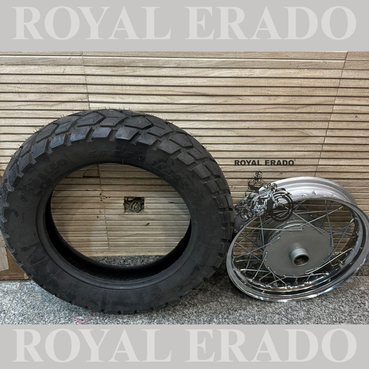 Royal Enfield Classic Electra Standard rear spoke rim in 15” with rear broad tire 140 number to make your bike bobber Harley 883 design